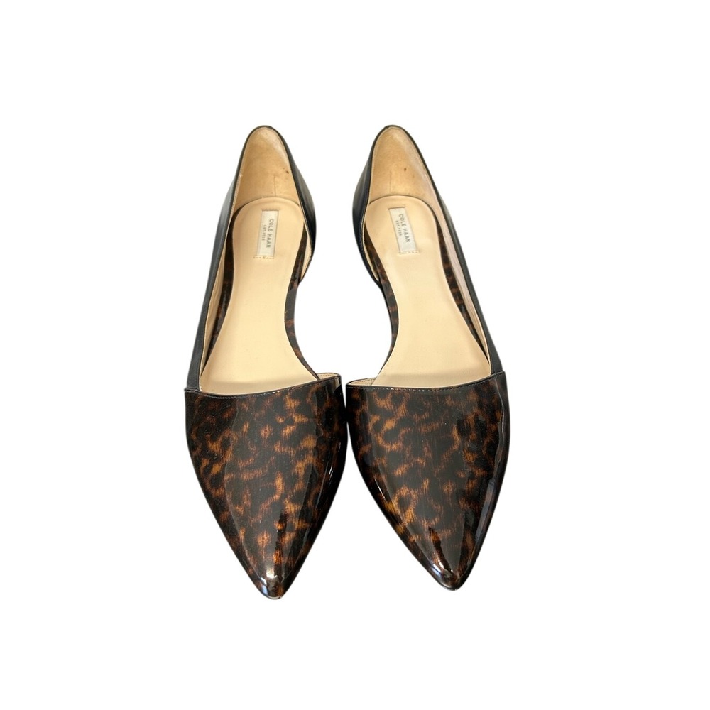 Cole Haan Leopard Print Patent Leather d'Orsay Pointed Toe Flats Size 10.5 B